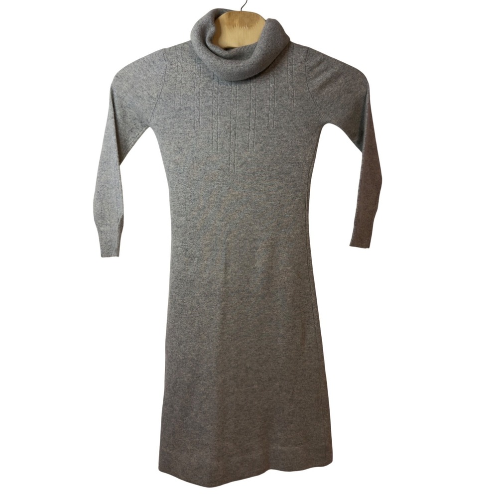 Goldworm Vintage 70s 100% Cashmere Gray Midi Turtleneck Sweater Dress Size 8